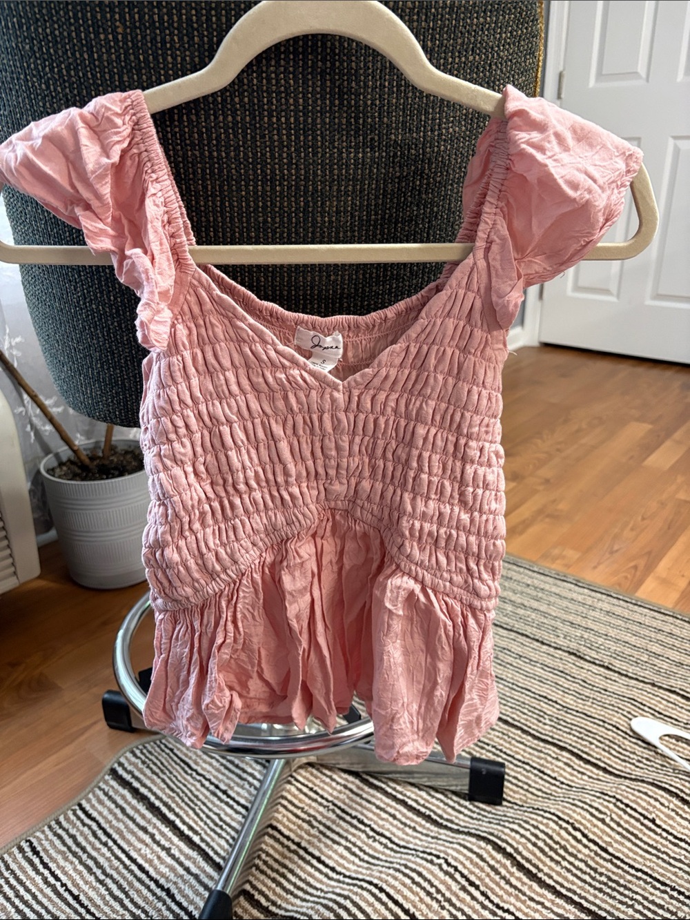 Japna Pink Smocked Ruffle Sleeve Tank Top